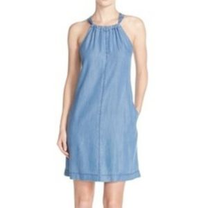 Kut From The Kloth Denim Halter Shift Dress, Medium Wash, Tie at Neck, EUC, sz4